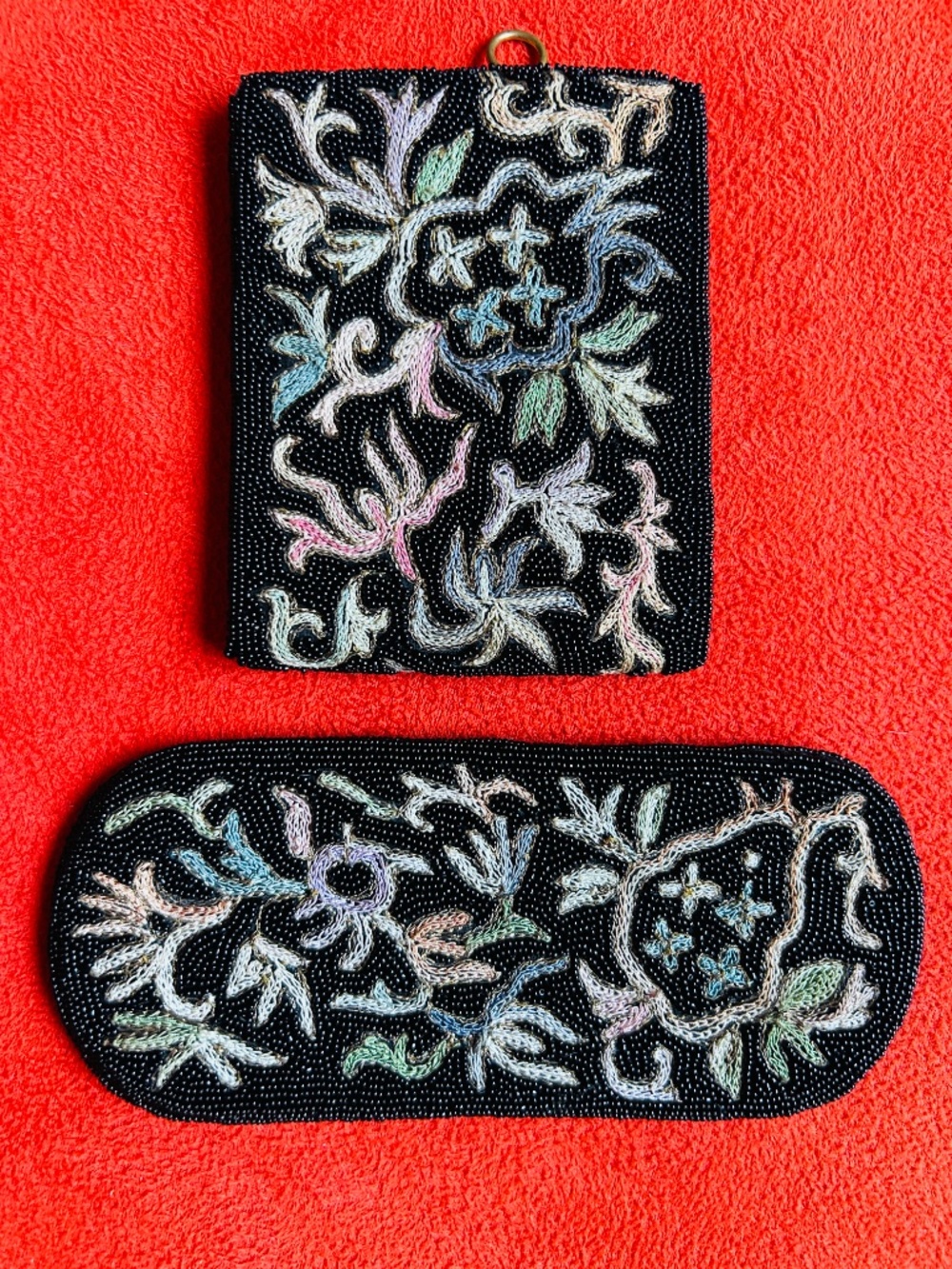 Vintage FRENCH HANDMADE Point De Beauvais BILLFOLD/Eyeglass Case Matching Set - Picture 2 of 9